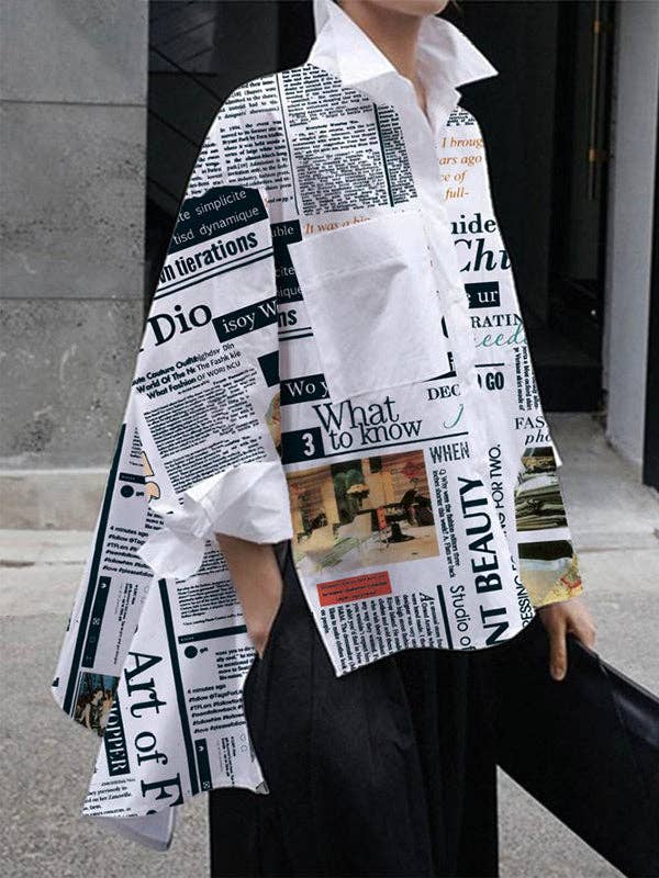- Letter Print High-Low Blouse /S