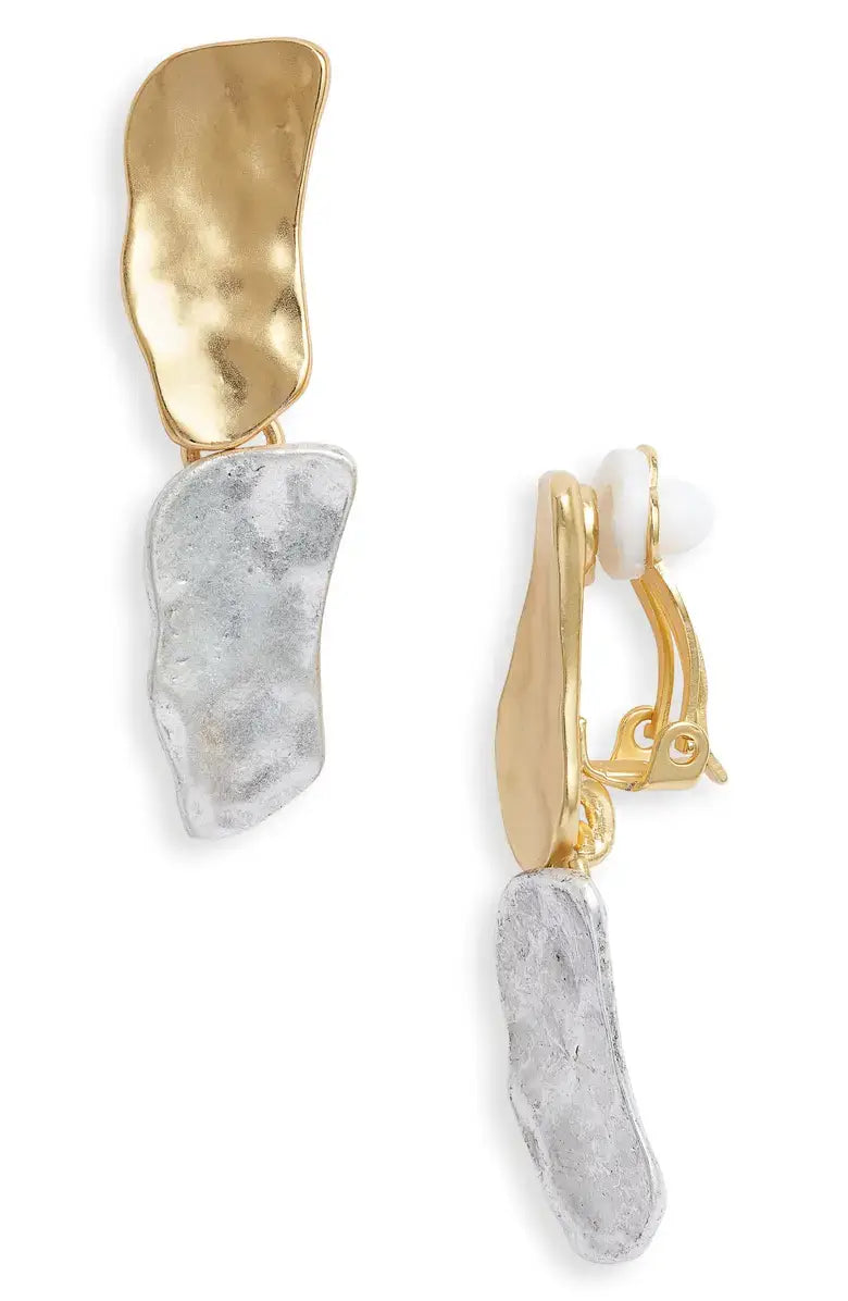 Mixed metal cobblestone clip on earring