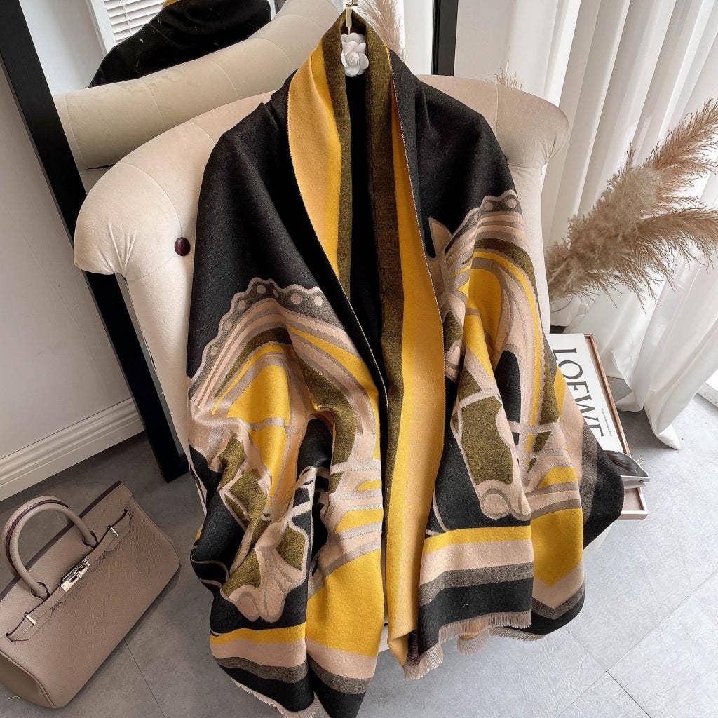 Winding River - Yellow / Black Mane Reversible Wrap – Artisan Shawl