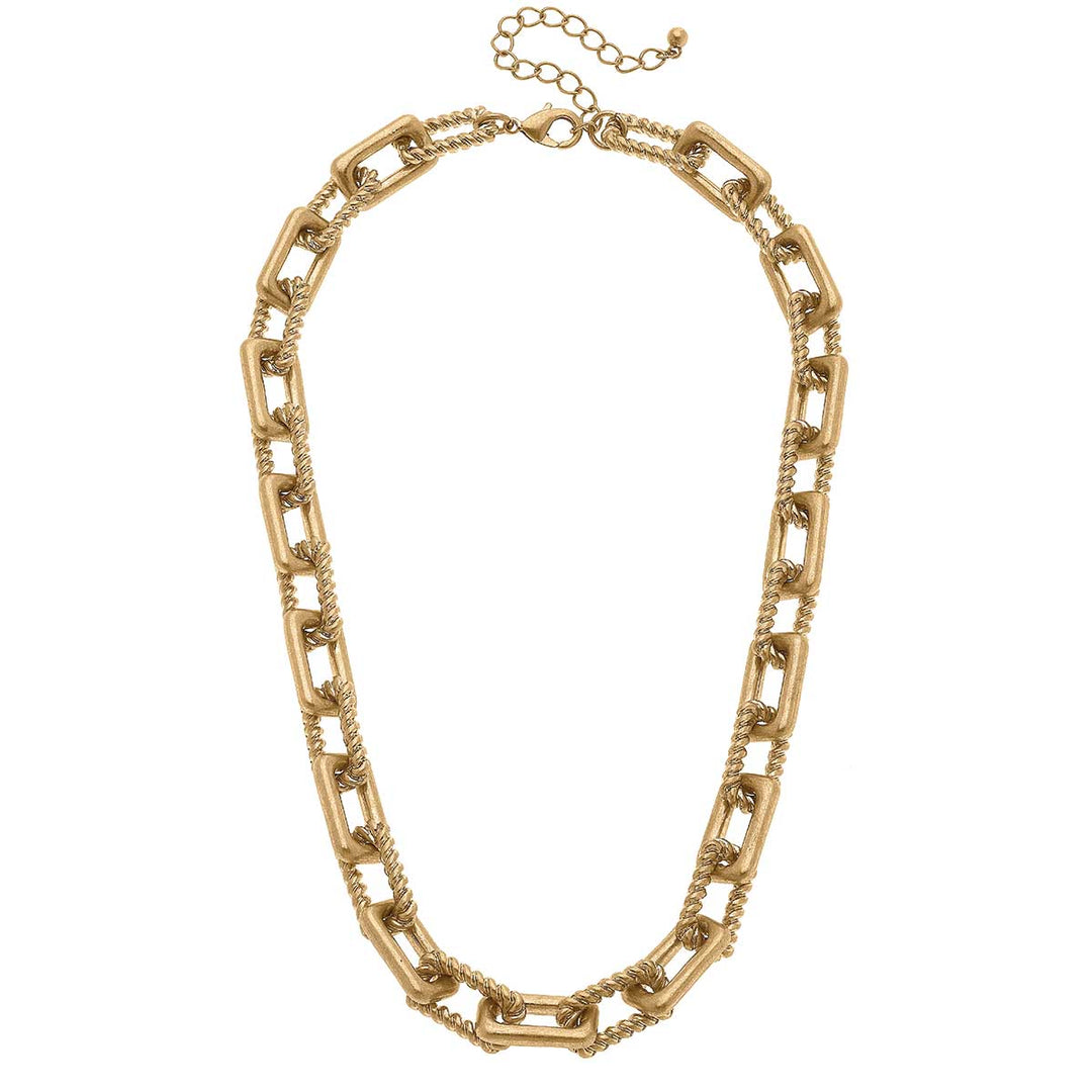 CANVAS Style - Sierra Twisted Metal Rectangle Link Necklace in Worn Gold