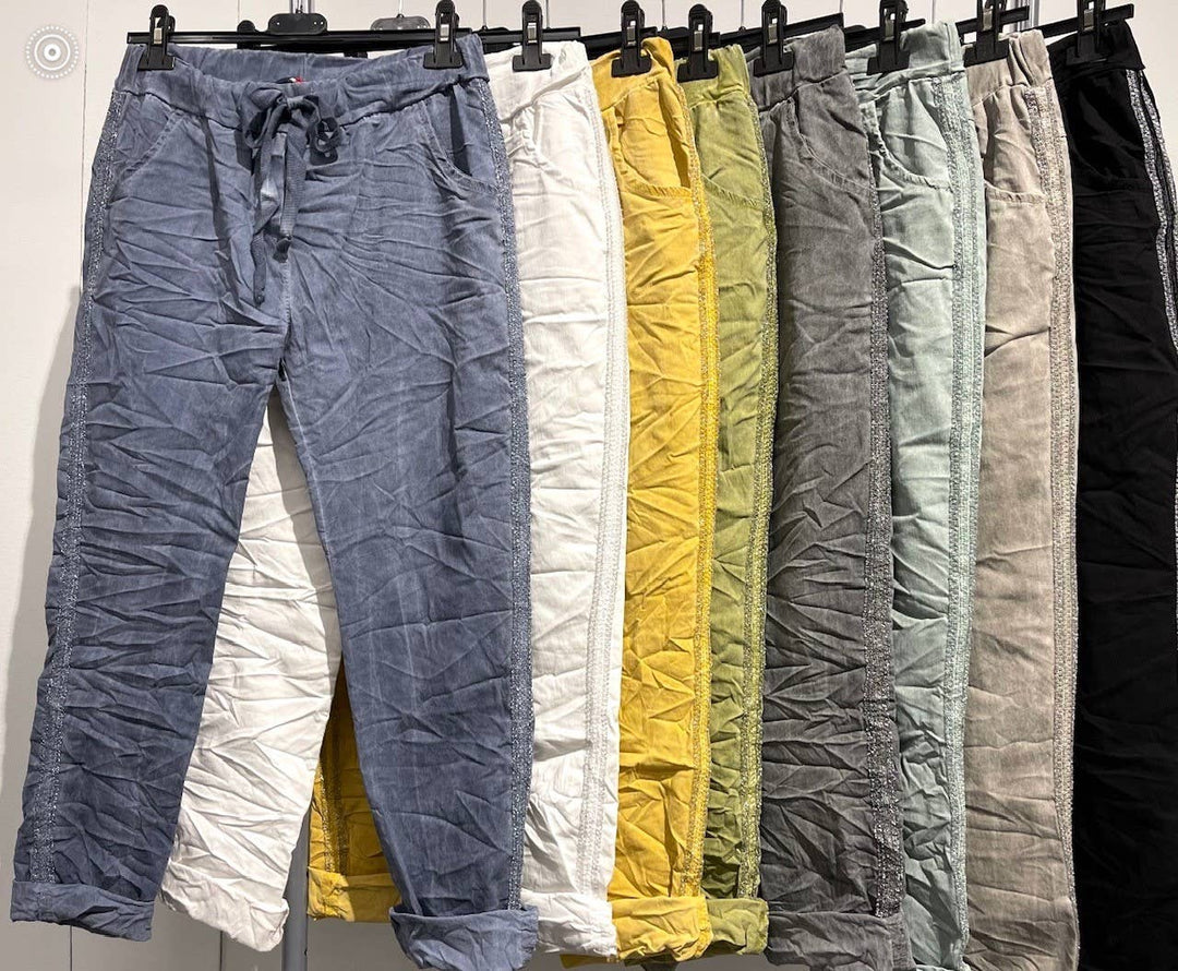 2120 - ITALIAN TIE JEAN Pants Stretchy with side Metallic trim