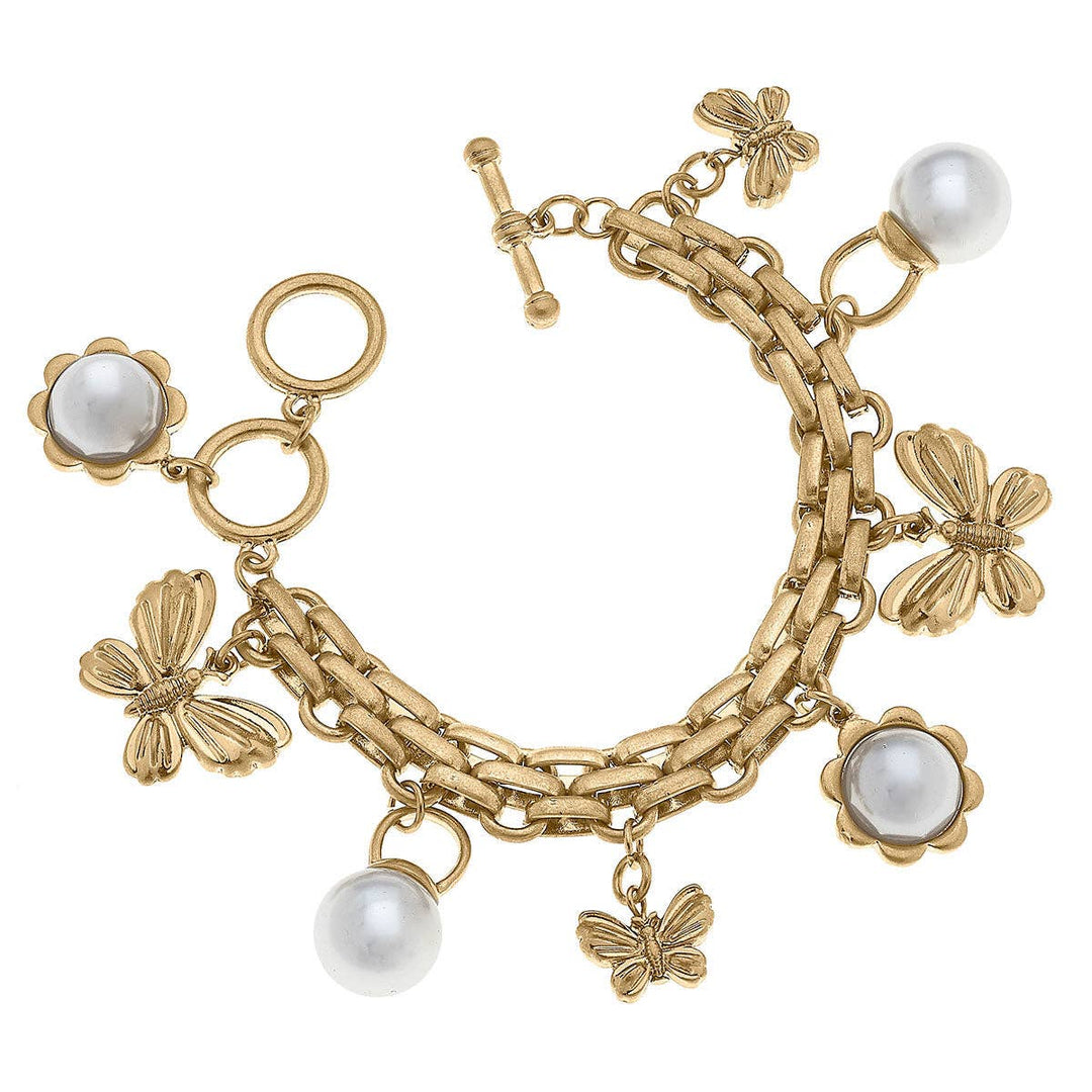 Butterfly and Pearl Charm Bracelet