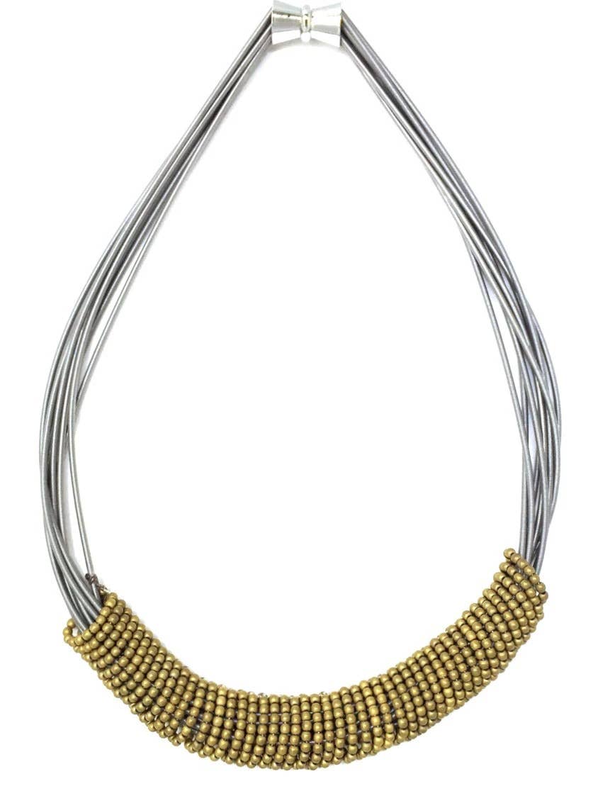 Sea Lily - 317GLD - Short Wire w/ Gold Bead Rings Necklace