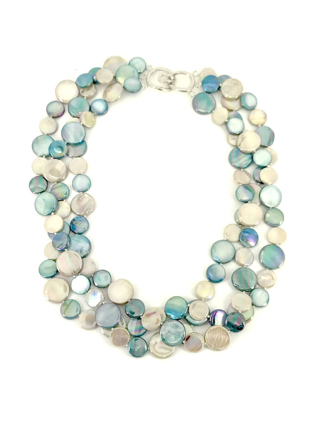 Teal and Taupe 3 Strand MOP Necklace