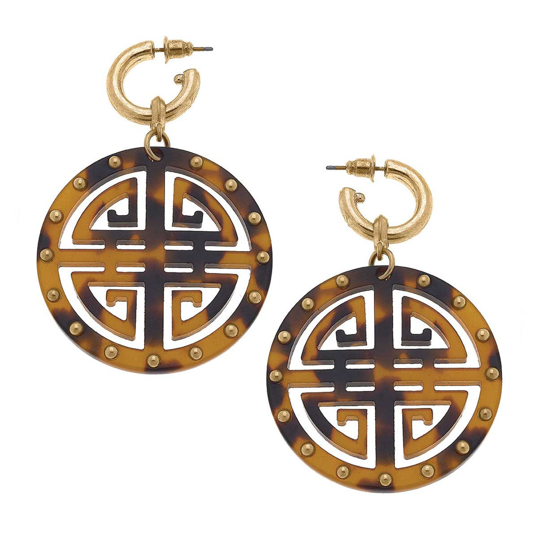 CANVAS Style - Jenson Greek Keys Resin Earrings in Tortoise