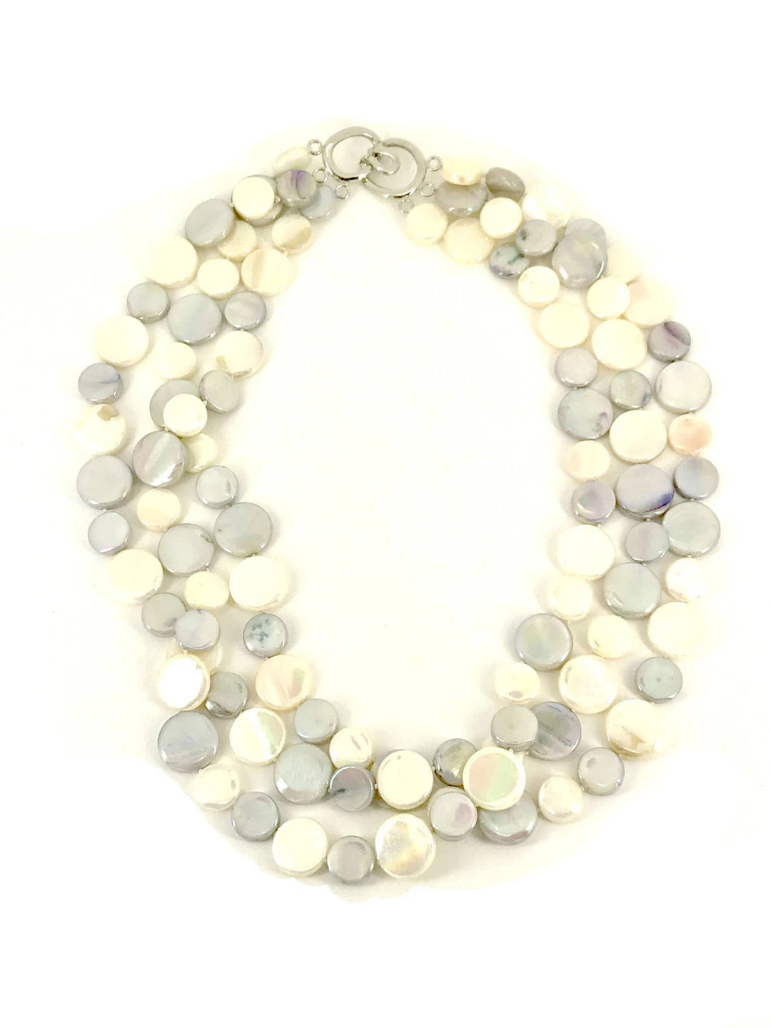 Gray and White 3 Strand MOP Necklace