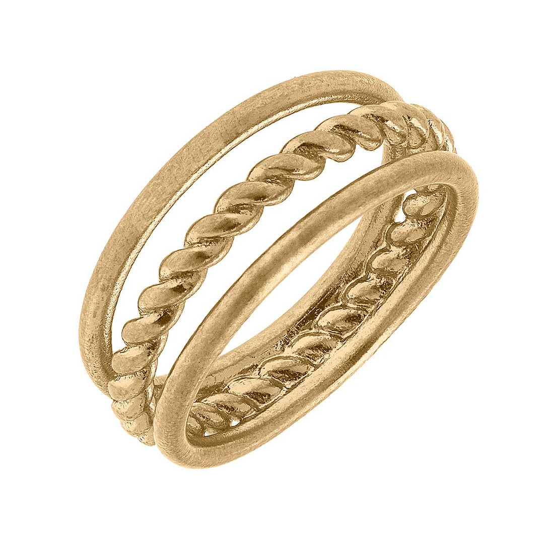 CANVAS Style - Cory Triple Row Ring in Worn Gold