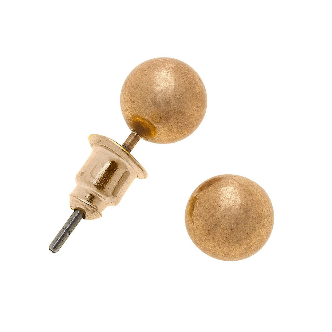 Aria Ball Bead Stud Earrings in Worn Gold