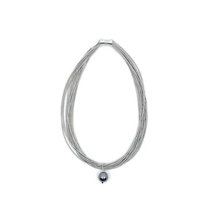 Silver Pianowire with Black MOP Pearl Drop