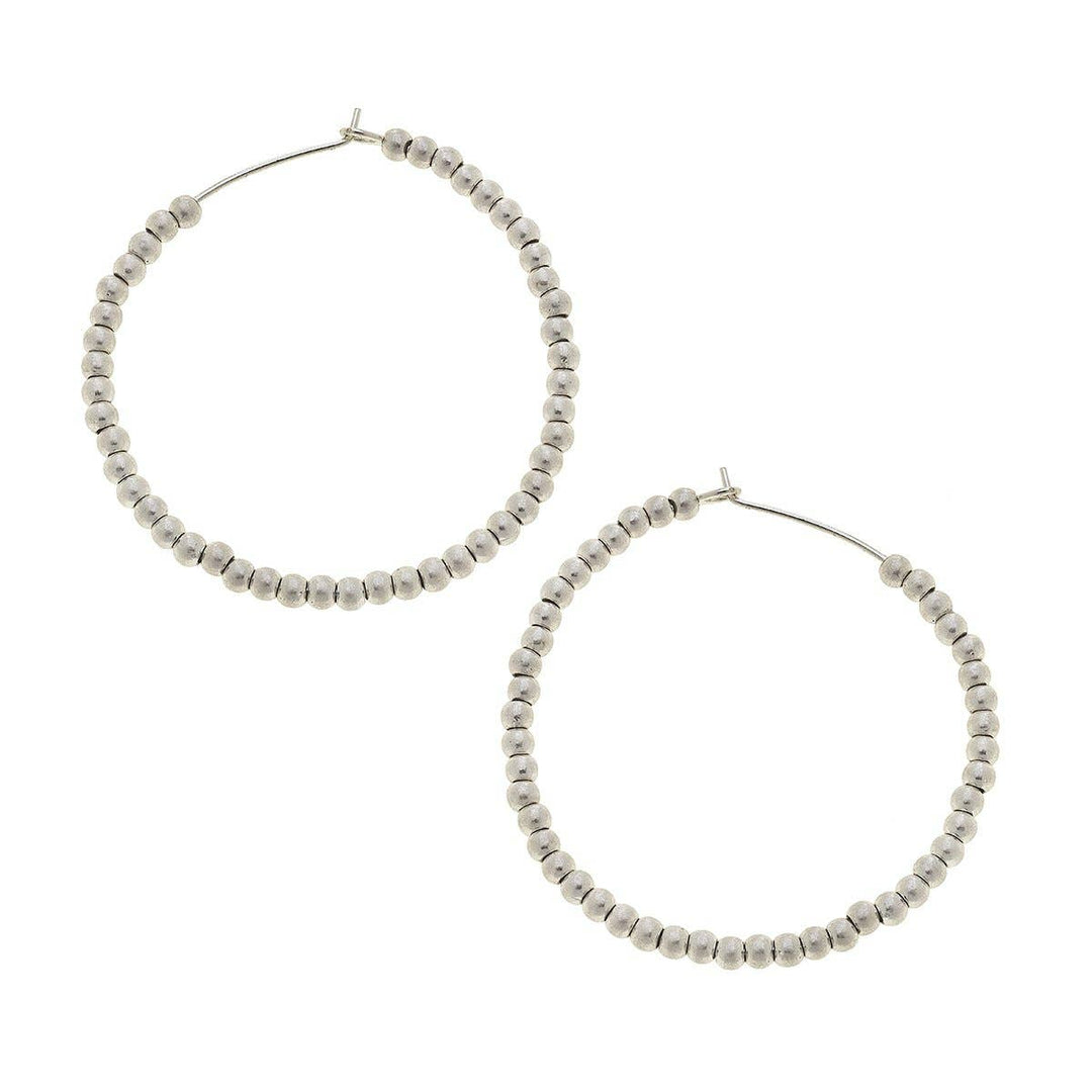 Aria Small Sphere Hoop Earrings In Worn Silver