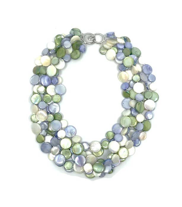 Blue/Green/White 5 Strand MOP Necklace