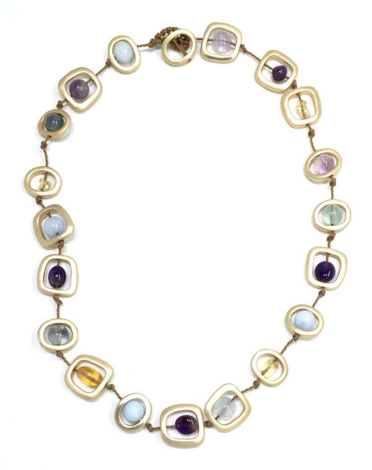 Sea Lily - 410 - Gold Geo with Mixed Natural Stones Necklace