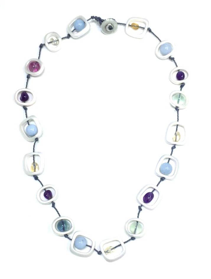 Sea Lily - 411 - Silver Geometric with Mixed Natural Stones