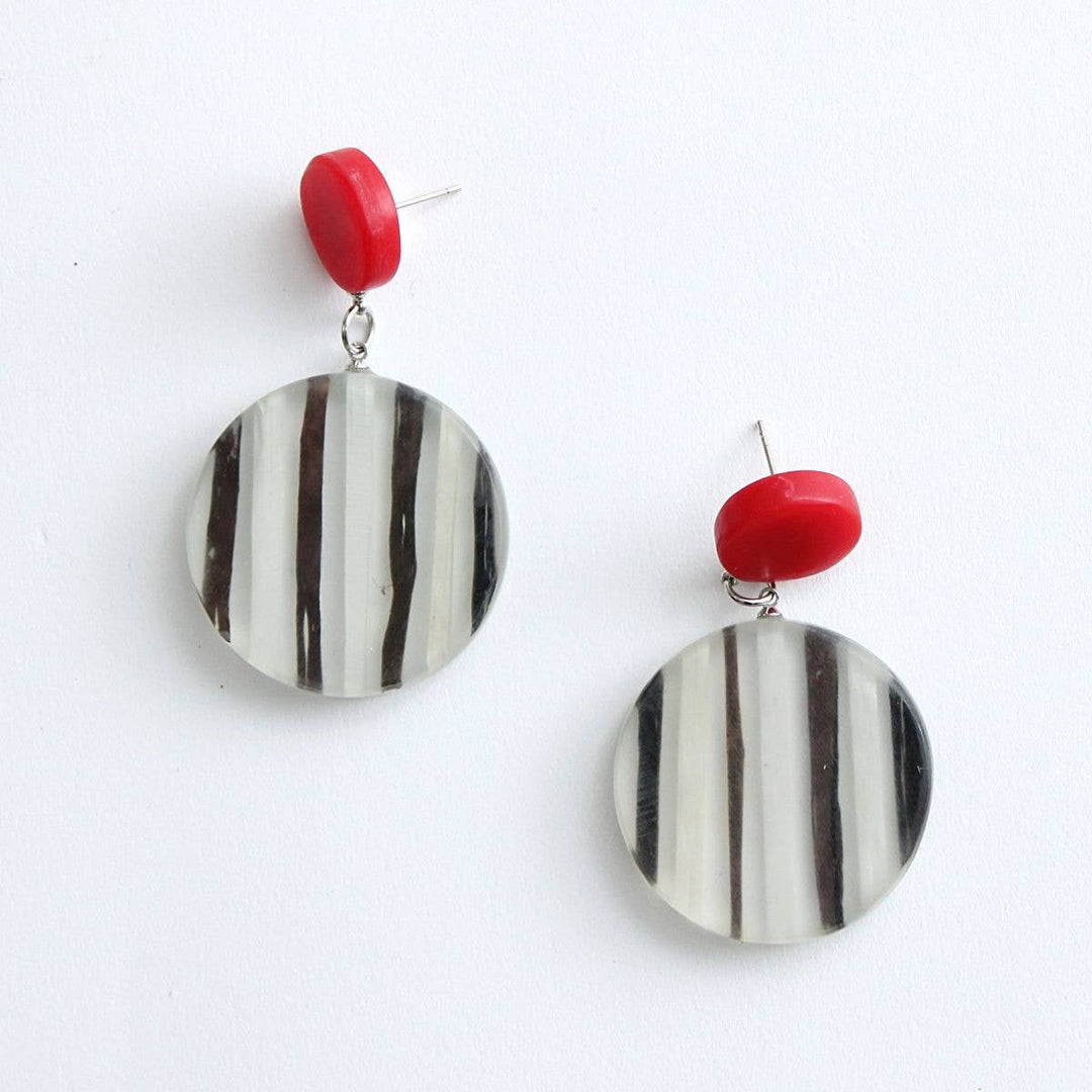 Sylca Designs - Stripe Larkin Statement Earrings Black
