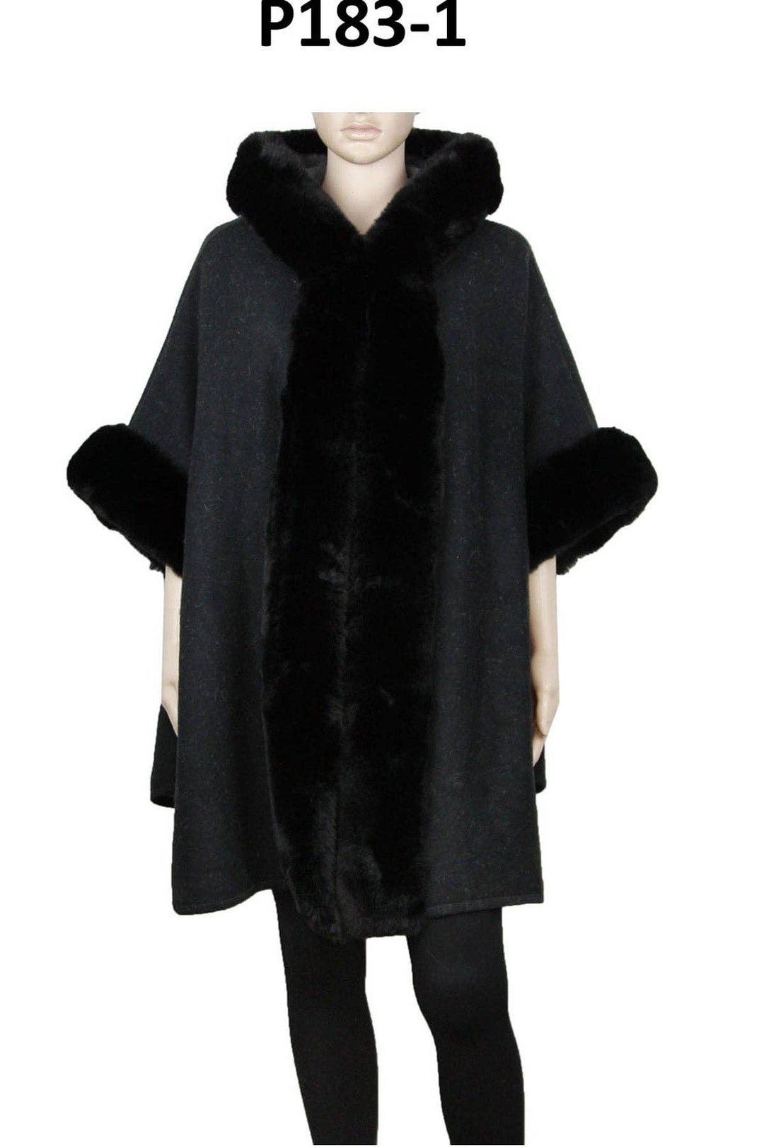 Black Fur Trim Cape Shawl