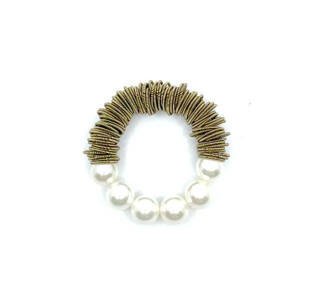 Bronze Spring Ring Bracelet with 6 White MOP
