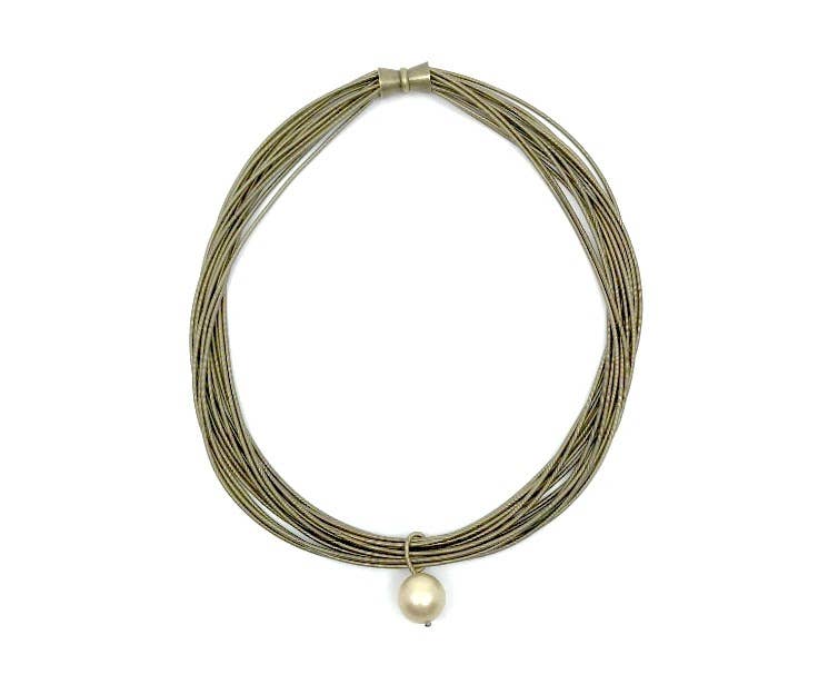 Bronze Pianowire with Gold MOP Pearl Drop