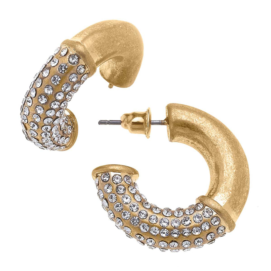 Louisa Pavé Hoop Earrings in Worn Gold
