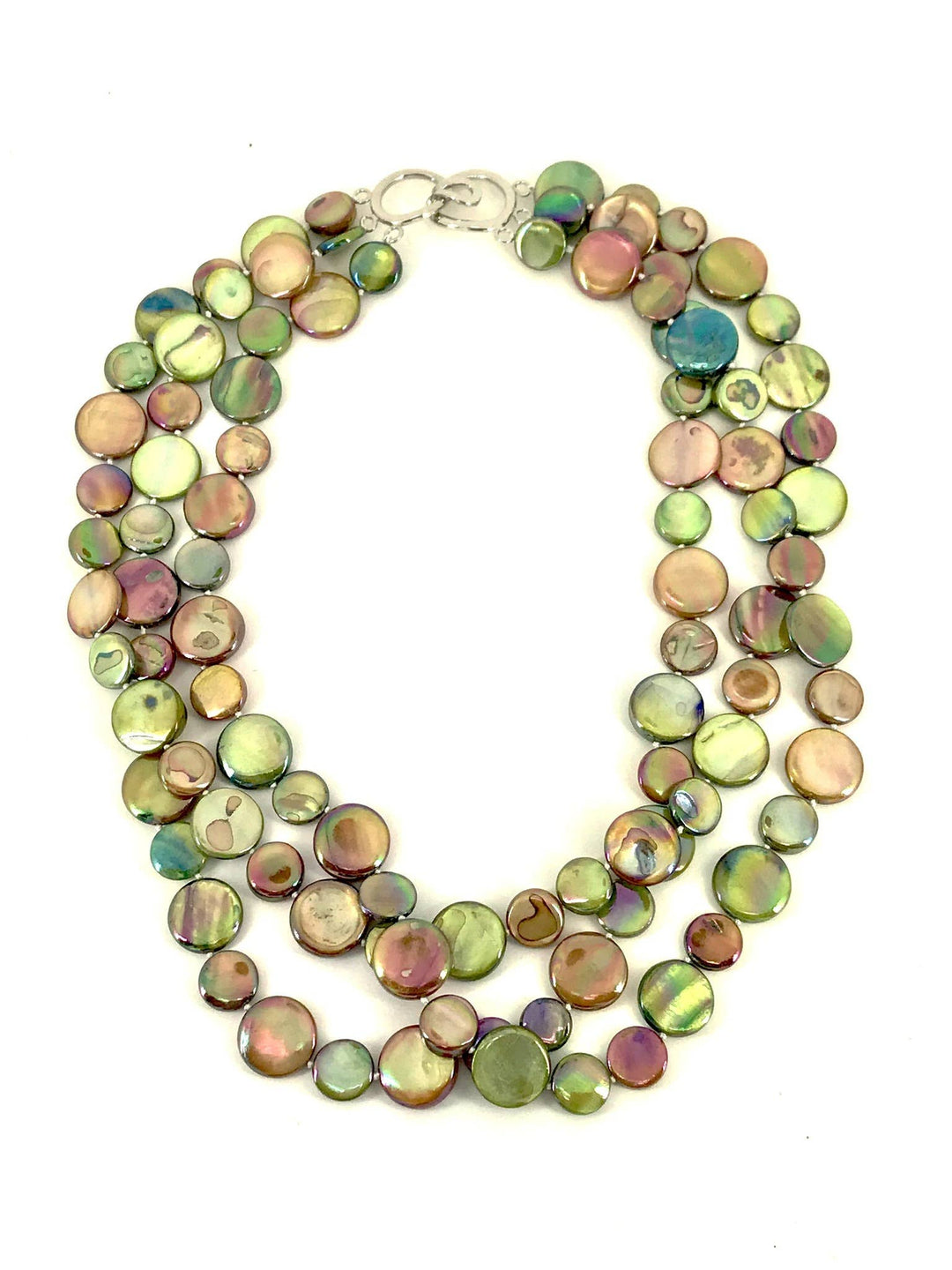 Green and Brown 3 Strand MOP Necklace