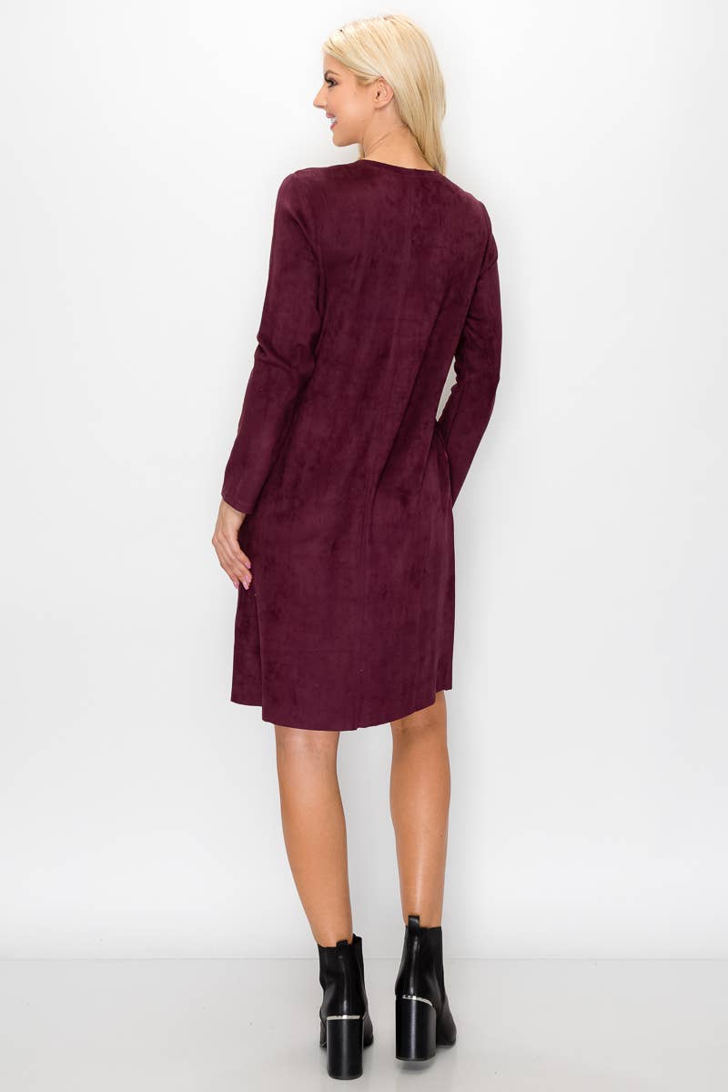 Aurora V-Neck Suede Dress: KHAKI / M / 2059V