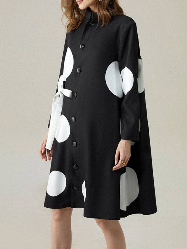 Asymmetric Polka-Dot Dress: BLACK / XL