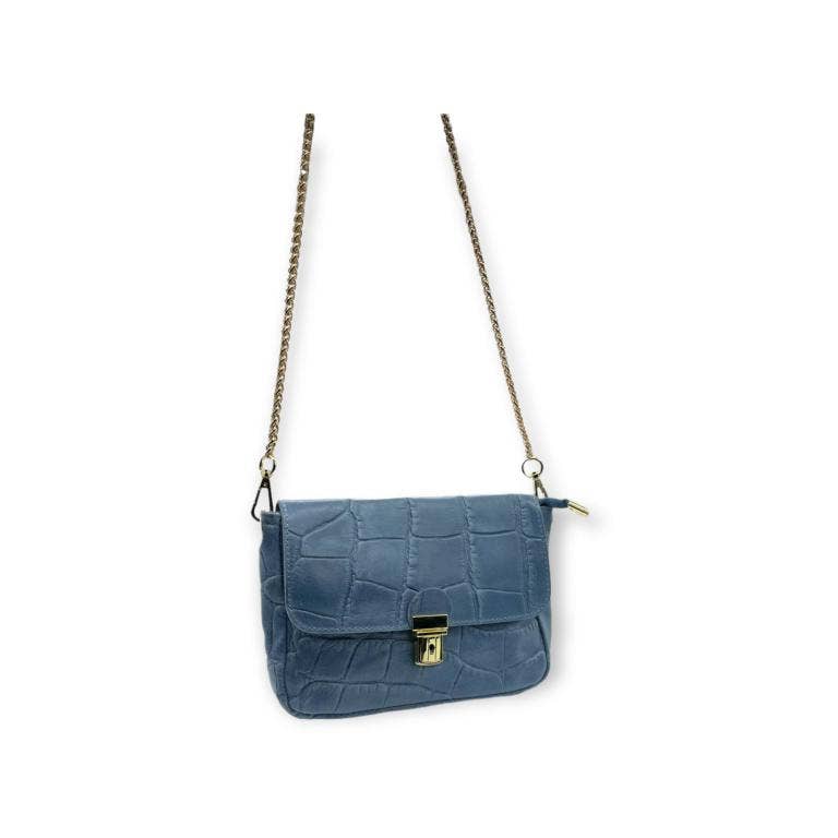 Leather Coco Bag Long Chain Handle: Blue