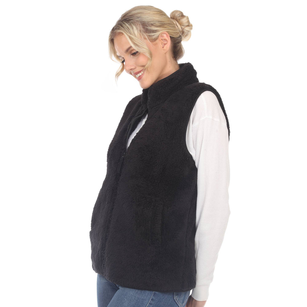 Zip up sherpa vest: Black / S