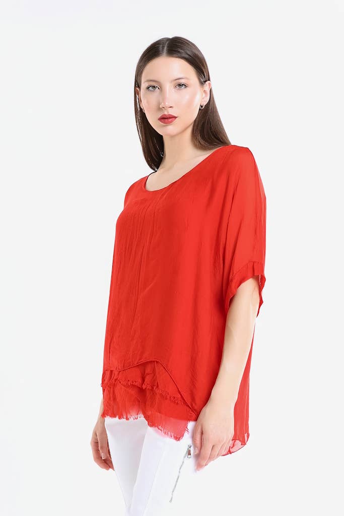 Adriana Silk Raw Edge Top (BQ209): Black
