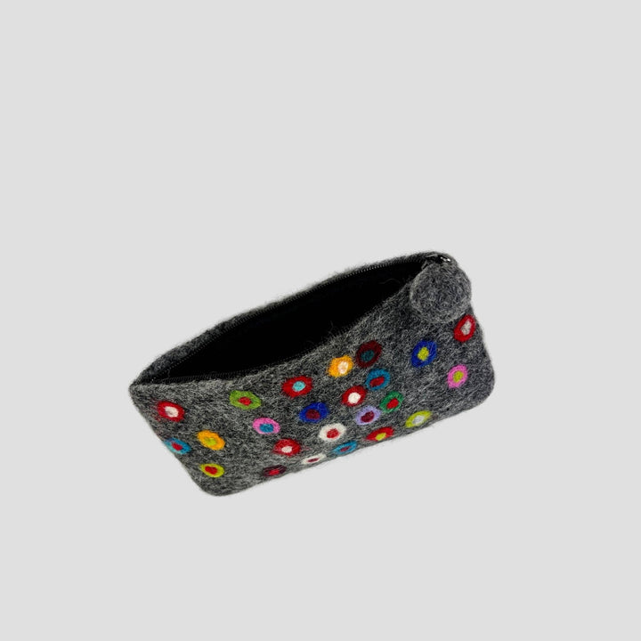 Gray Felt Dotted Coin Purse
