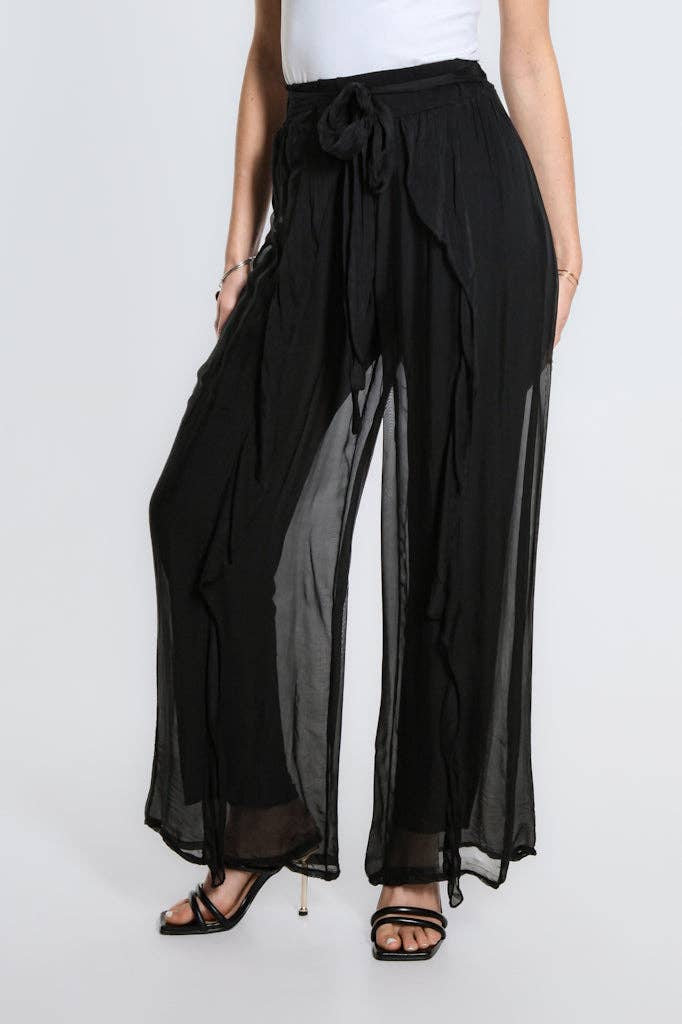 Wrap Front Silk Pant (PL214):Black