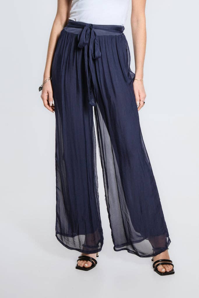 Wrap Front Silk Pant (PL214):Navy