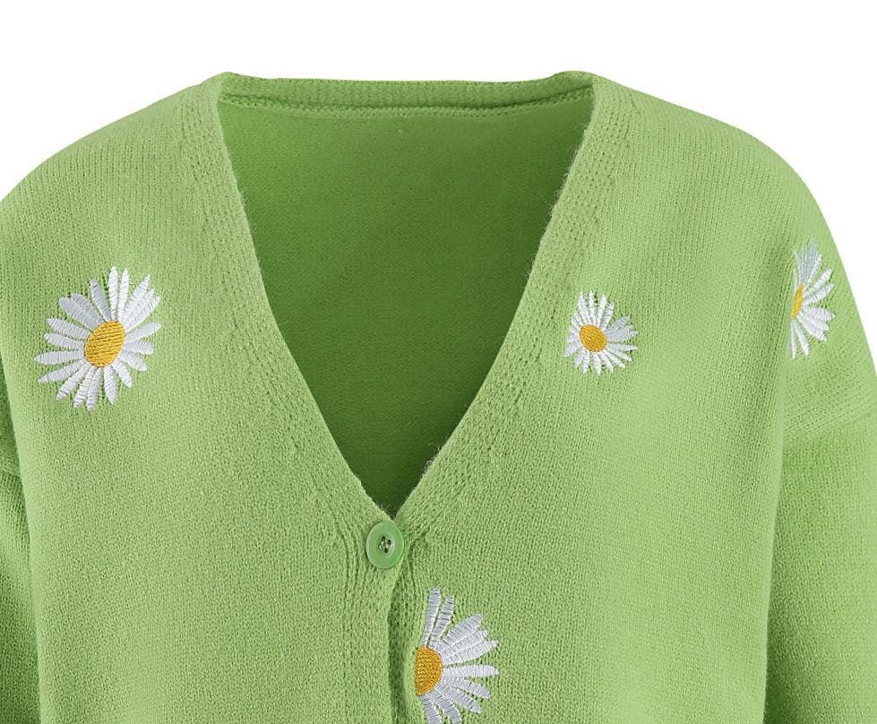 Daisy Pattern V-neck Cardi: Black / S
