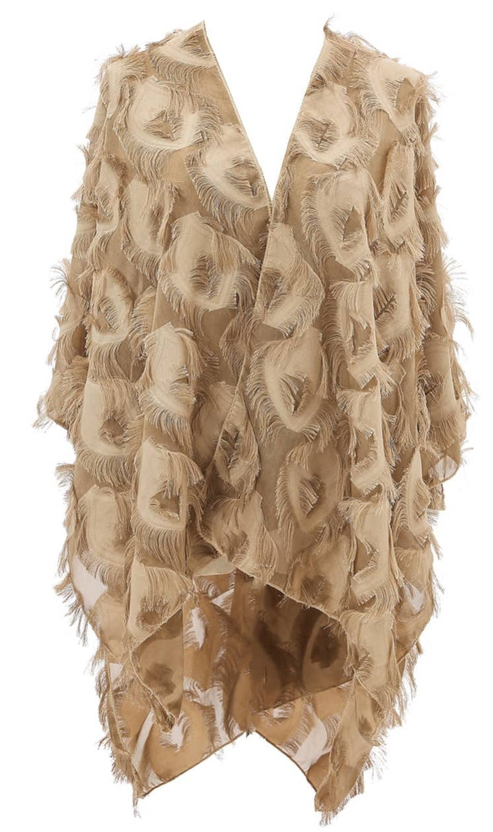 Elegant 3D Feather Fringe Eyelash Kimono/Cover-Up: Brown
