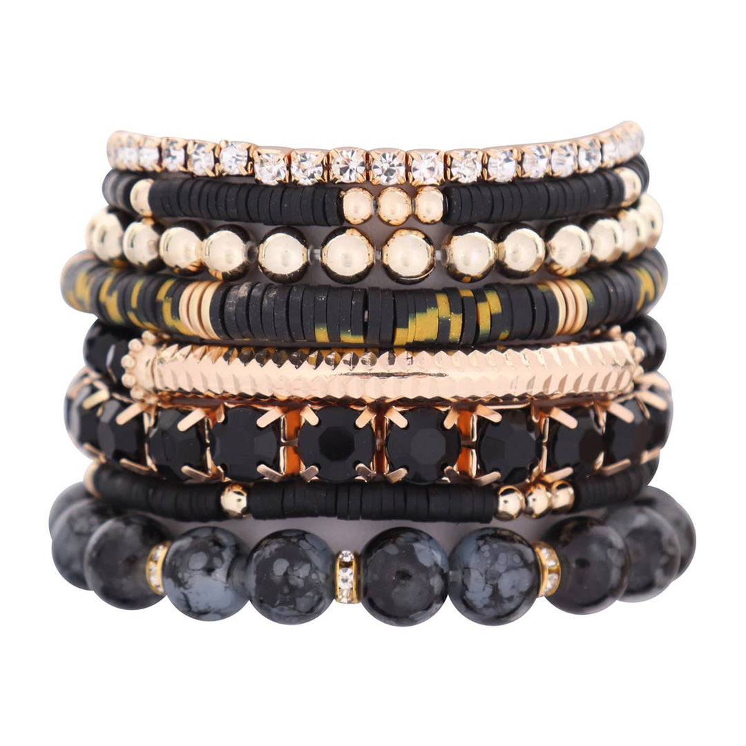MIX BEAD CHARM STRETCH BRACELET: WHITE