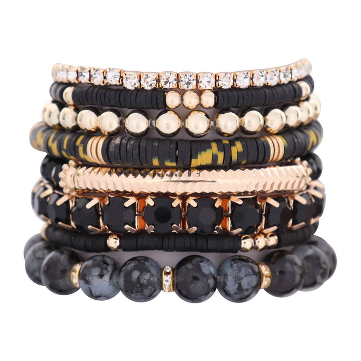 MIX BEAD CHARM STRETCH BRACELET: WHITE