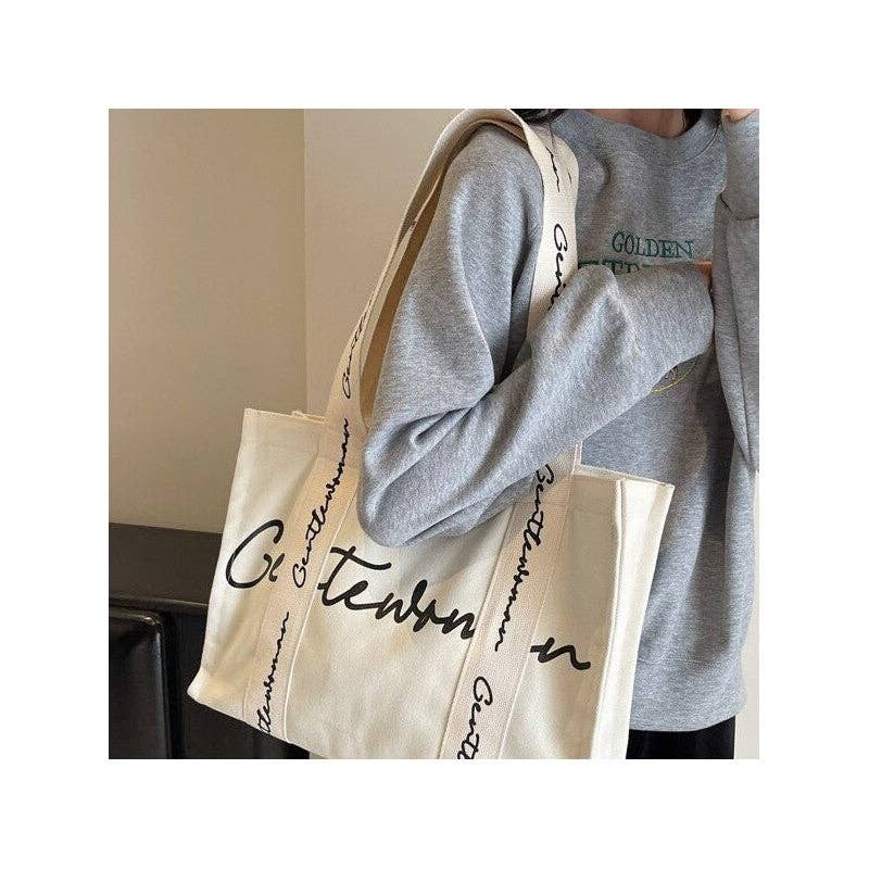 Chic Canvas Tote Bag Letter Print