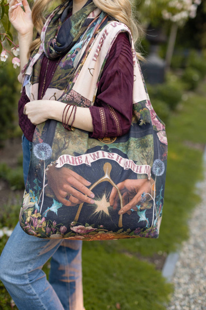 Make a Wish Floral  Linen Tote Bag /Dandelion
