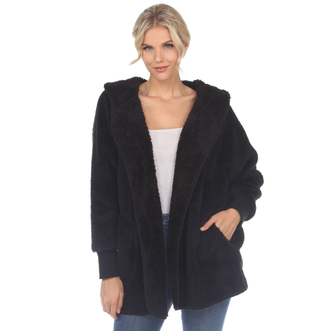 Plush Hooded Cardigan with Pockets: Purple / L/XL