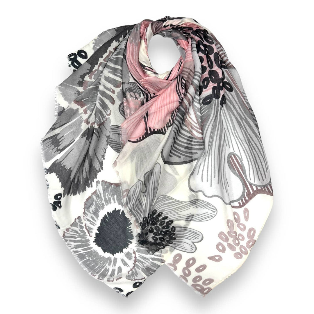Big flower printed scarf: Mocca