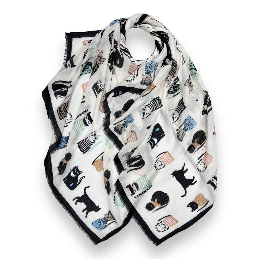 Cats wearing hats print scarf: Beige
