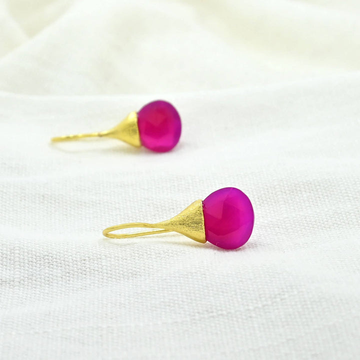 Boho Droplet Earrings Gold - Pink Fuchsia Onyx