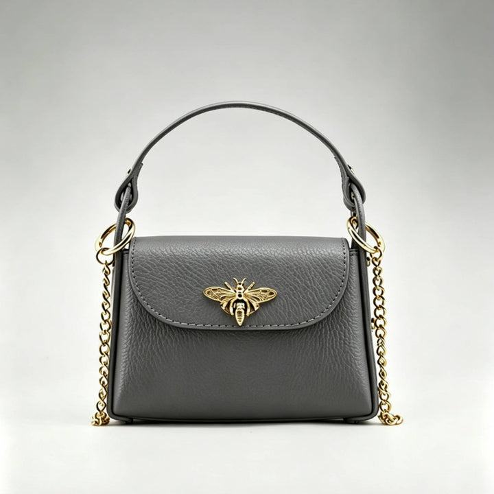 Mini Leather  Bag with Bee Clasp: Nero