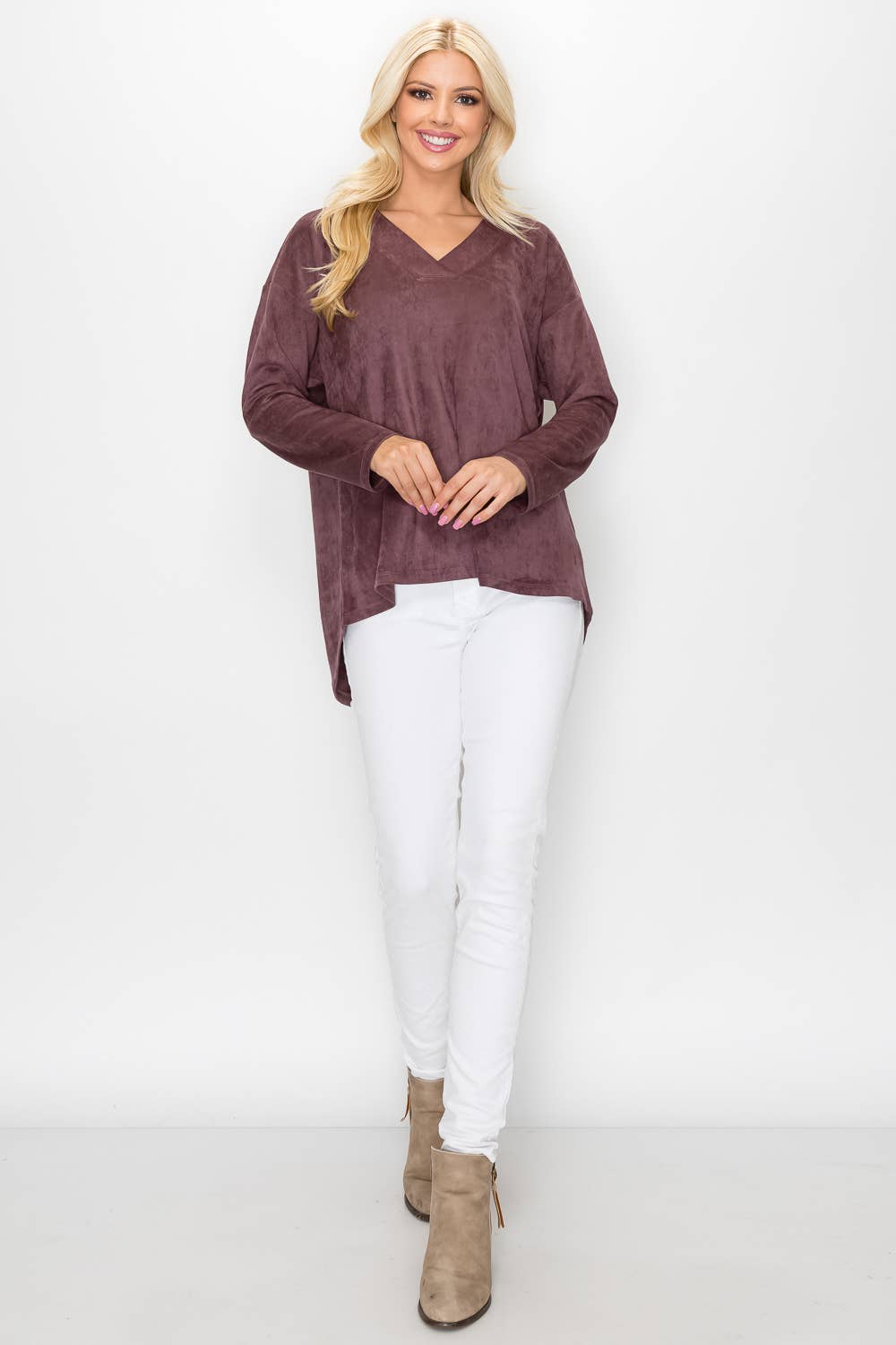 Andrea Stretch Suede Top: BLACK / L / A5415