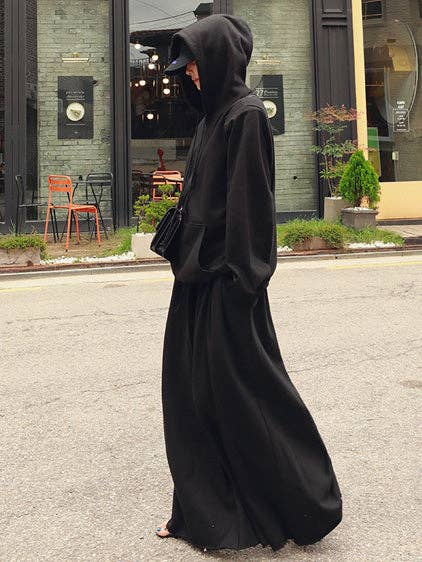 Urban Gray Wide Leg Elastic Waist Pants: BLACK / XL