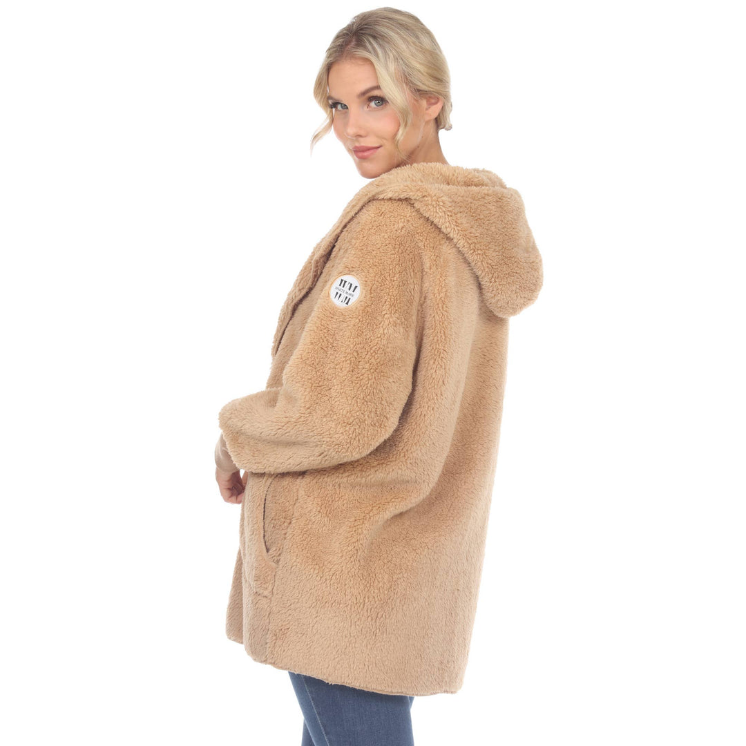 Plush Hooded Cardigan with Pockets: Camel / S/M