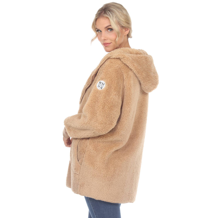 Plush Hooded Cardigan with Pockets: Purple / S/M
