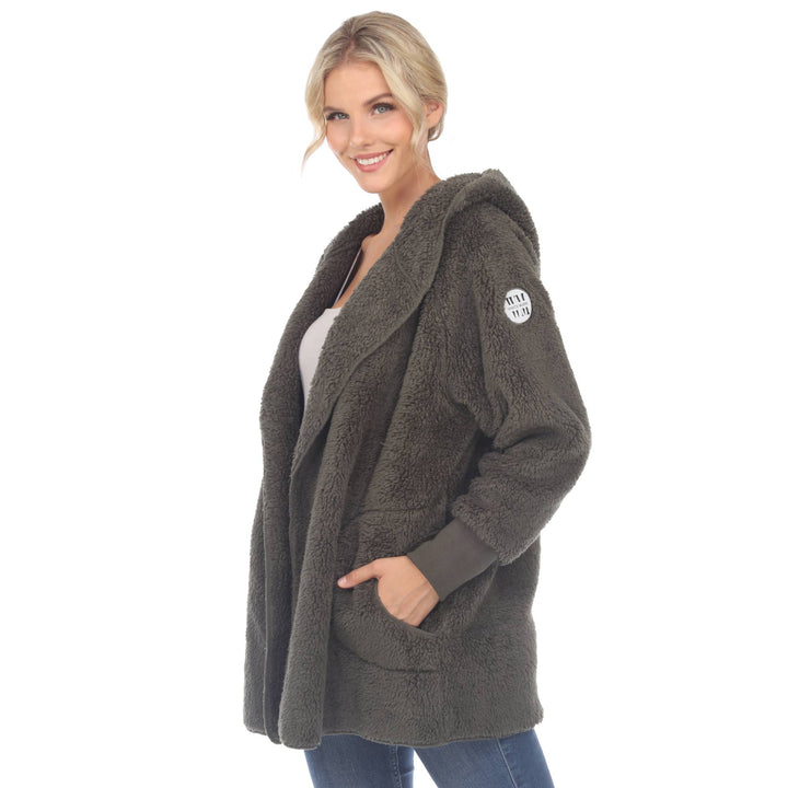 Plush Hooded Cardigan with Pockets: Purple / L/XL