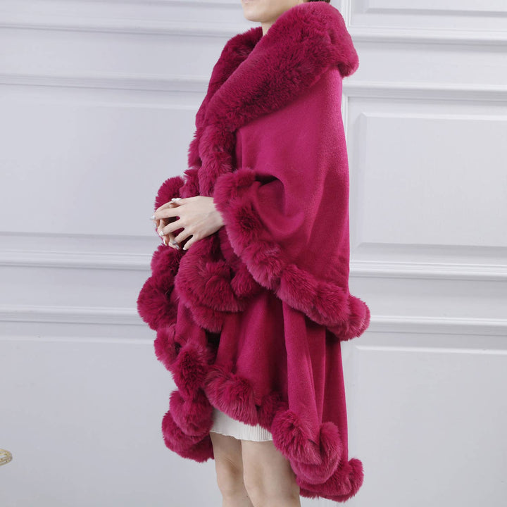 PEACH ACCESSORIES - PE371 Double layer faux fur trimmed capes: Raspberry