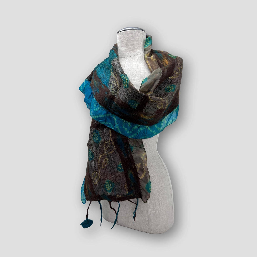 Maroon Merino Wool Spots Felt Flower scarf