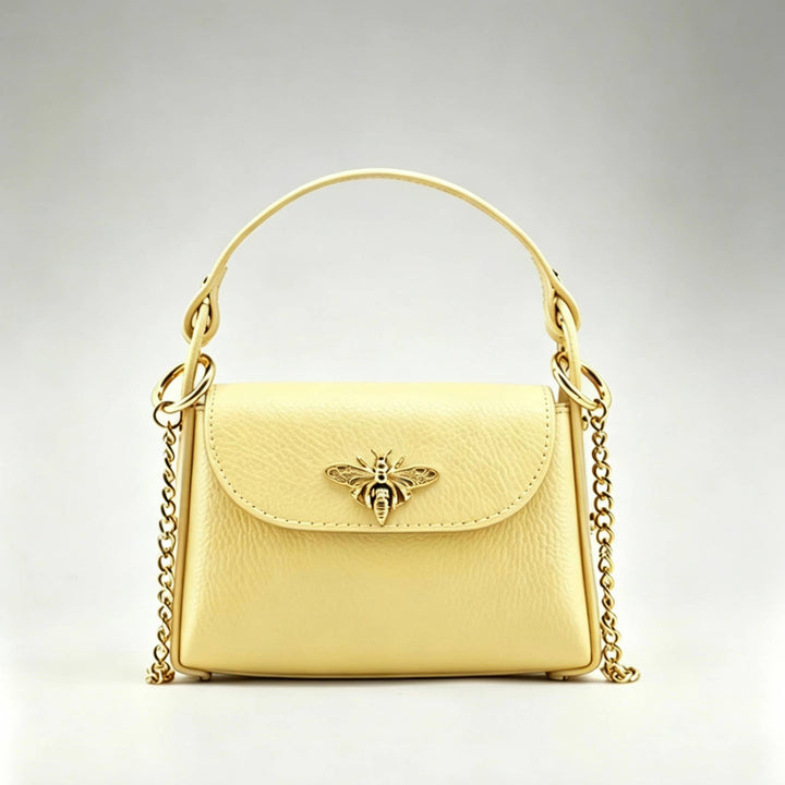 Mini Leather  Bag with Bee Clasp: Nero